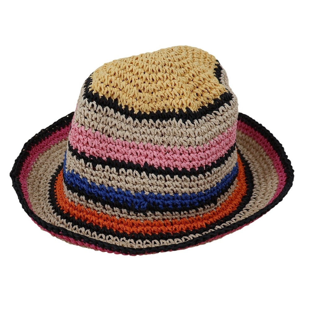 Shiraleah Jackie Striped Crochet Bucket Hat Womens Size S Multicolor Beach Paper